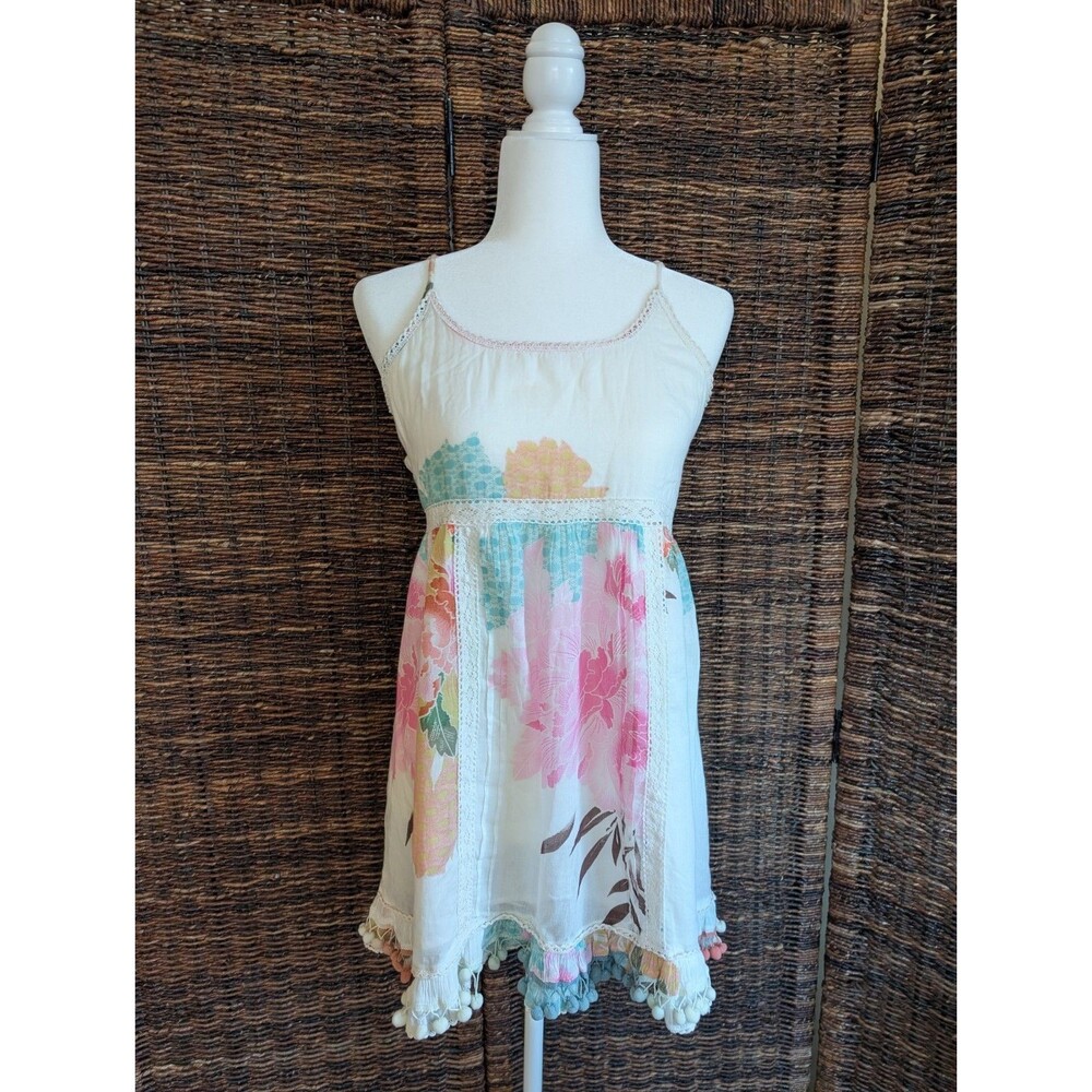 Anthropologie Z & L Europe Pom Pom Beaded Lace Babydoll Mini Dress Boho Small